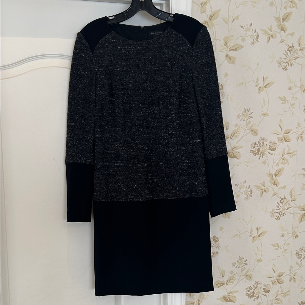 Rag & Bone Black And Charcoal Two-Tone Long Sleeve Ponte Sheath Dress Size 2